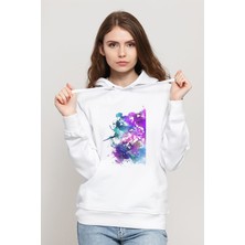 Qivi Anime Attack On Titan Baskılı Beyaz Kadın Örme Kapşonlu Sweatshirt Uzun Kol