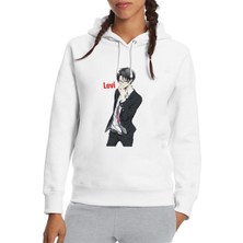 Qivi Anime Attack On Titan Baskılı Beyaz Kadın Örme Kapşonlu Sweatshirt Uzun Kol