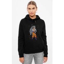 Qivi Anime Dragon Ball Baskılı Siyah Kadın Örme Kapşonlu Sweashirt Uzun Kol