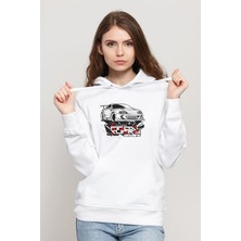 Qivi Supra JZA80 Baskılı Beyaz Kadın Örme Kapşonlu Sweatshirt Uzun Kol