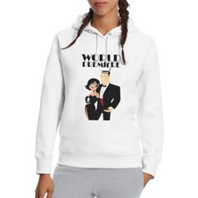 Qivi Samurai Jack Baskılı Beyaz Kadın Örme Kapşonlu Sweatshirt Uzun Kol