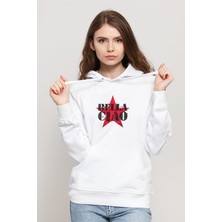 Qivi La Case De Papel Bella Ciao Baskılı Beyaz Kadın Örme Kapşonlu Sweatshirt Uzun Kol