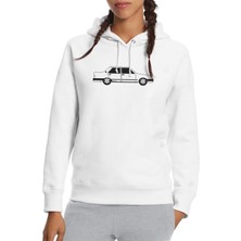 Qivi Şahin Baskılı Beyaz Kadın Örme Kapşonlu Sweatshirt Uzun Kol