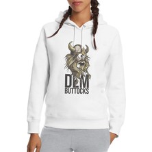 Qivi Dem Buttocks Baskılı Beyaz Kadın Örme Kapşonlu Sweatshirt Uzun Kol