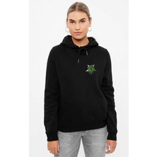 Qivi Overkill Yumruk Baskılı Siyah Kadın Örme Kapşonlu Sweashirt Uzun Kol