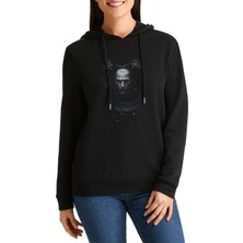 Qivi The Witcher 2 Baskılı Siyah Kadın Örme Kapşonlu Sweashirt Uzun Kol