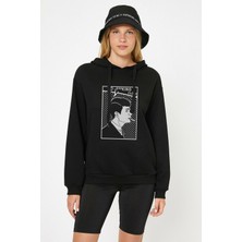 Qivi Peaky Blinders So Fucking Close Baskılı Siyah Kadın Örme Kapşonlu Sweashirt Uzun Kol