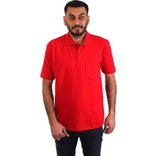ESERIS  Polo Yaka Kısa Kol Pike Tişört - Kırmızı - Cepli