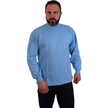 Eseriş Bisiklet Yaka Sweatshirt - Cepsiz - Açık Mavi