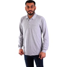 ESERIS  Polo Yaka Uzun Kol Pike Tişört - Gri - Cepli