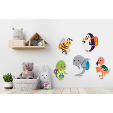 Sticker Sepetim Okula Giden Sevimli Hayvanlar Çocuk Odası Duvar Sticker
