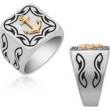 Gumush  Gümüş Denizci Çapası Armalı Erkek Yüzük