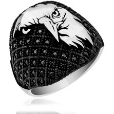 Gumush  Gümüş Kartal Kafası Figürlü Erkek Yüzük