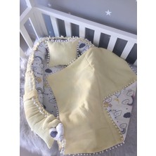 Jaju Baby Sarı Wafle Pike Kumaş ve Müslin Tasarım Ponponlu 3'lü Babynest Set