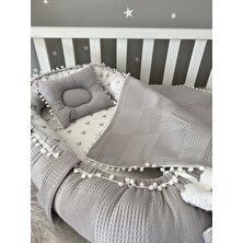 Jaju Baby Jaju Baby Gri Wafle Pike Kumaş Micky Tasarım Ponponlu 3'lü Babynest Set