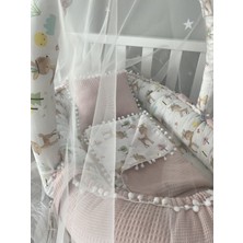 Jaju Baby Pudra Wafle Pike Kumaş Poplin Kumaş Ponponlu Babynest ve Yorgan Oyuncak Aparat ve Tül Set