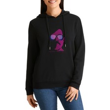 Qivi Freddie Mercury Baskılı Siyah Kadın Örme Kapşonlu Sweashirt Uzun Kol