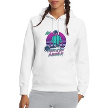 Qivi Pubg Wınner Adam Baskılı Beyaz Kadın Örme Kapşonlu Sweatshirt Uzun Kol