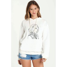 Qivi Anime Sakura Haruno Shippuden Naruto Uzumaki Baskılı Beyaz Kadın Örme Kapşonlu Sweatshirt Uzun Kol
