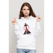 Qivi Shadow Fight Samurai Jack 8 Baskılı Beyaz Kadın Örme Kapşonlu Sweatshirt Uzun Kol