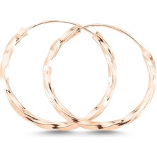 Gümüş Takı Dünyası Rose Kaplama 20 mm Burgu Halka Gümüş Küpe