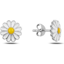 Gümüş Takı Dünyası Rodyum Kaplama Mineli Papatya Gümüş Küpe