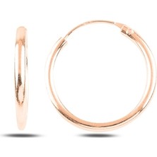 Gümüş Takı Dünyası Rose Kaplama 20 mm Sade Halka Gümüş Küpe
