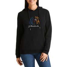 Qivi Beatles John Lennon For Baskılı Siyah Kadın Örme Kapşonlu Sweashirt Uzun Kol