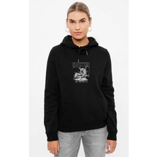 Qivi LED Zeppelin Failing Ange Metal Rock Baskılı Siyah Kadın Örme Kapşonlu Sweashirt Uzun Kol