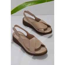 Bambi Bej Deri Kadın Sandalet K05907001803