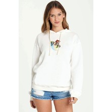 Qivi Powerpuff Girls Gang 2 Baskılı Kadın Örme Kapüşonlu Beyaz Sweatshirt Uzun Kol
