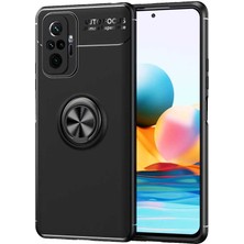 Case 4U Xiaomi Redmi Note 10 Pro Kılıf Autofocus Shockprof Ravel Yüzüklü Standlı Slikon Kapak Siyah