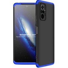Case 4U Xiaomi Redmi Note 10 Pro Kılıf Kılıf 3 Parçalı Tam Koruma Sert Mika Ays Kapak Siyah-Mavi