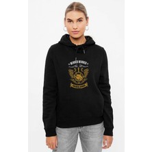 Qivi Pubg Chicken Dinner Baskılı Siyah Kadın Örme Kapşonlu Sweashirt Uzun Kol