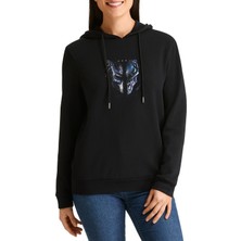 Qivi Avp Alien Vs Predator Metal Rock Baskılı Siyah Kadın Örme Kapşonlu Sweashirt Uzun Kol