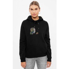 Qivi Soen Cognitive Rasta Lion Baskılı Siyah Kadın Örme Kapşonlu Sweashirt Uzun Kol