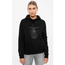Qivi Meshuggah The Violent Sleep Baskılı Siyah Kadın Örme Kapşonlu Sweashirt Uzun Kol