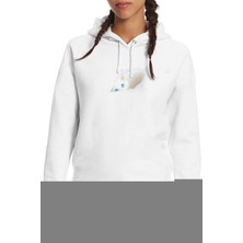 Qivi Blue Eyed Cats Kedi Baskılı Beyaz Kadın Örme Kapşonlu Sweatshirt Uzun Kol