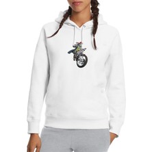 Qivi Kiss Motorcycle Helmets Car Harley Davidson Baskılı Beyaz Kadın Örme Kapşonlu Sweatshirt Uzun Kol