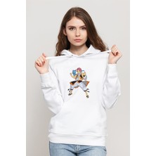Qivi Anime Tail Natsu Baskılı Beyaz Kadın Örme Kapşonlu Sweatshirt Uzun Kol