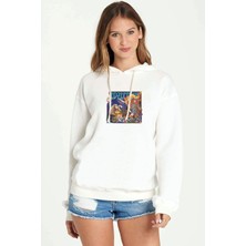 Qivi LED Zeppelın Group 2 Metal Rock Baskılı Beyaz Kadın Örme Kapşonlu Sweatshirt Uzun Kol