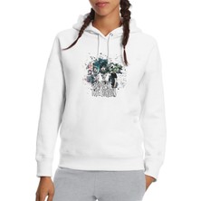 Qivi Bring Me The Horizon Bring Me Baskılı Beyaz Kadın Örme Kapşonlu Sweatshirt Uzun Kol