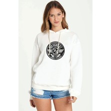 Qivi Foo Fighters Music Baskılı Beyaz Kadın Örme Kapşonlu Sweatshirt Uzun Kol