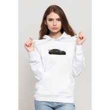 Qivi Audi Redz Baskılı Beyaz Kadın Örme Kapşonlu Sweatshirt Uzun Kol