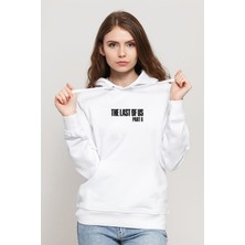 Qivi The Last Of Us Part 2 Logo Baskılı Beyaz Kadın Örme Kapşonlu Sweatshirt Uzun Kol