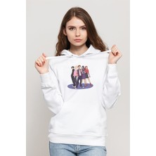 Qivi Riverdale Gang Upscaled Illustration Baskılı Kadın Örme Kapüşonlu Beyaz Sweatshirt Uzun Kol