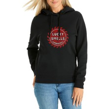 Qivi A Series Of Unfortunate Events Lucky Smells Lumber Mill Baskılı Siyah Kadın Örme Kapşonlu Sweatshirt