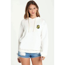 Qivi Hufflepuff H P Baskılı Beyaz Kadın Örme Kapşonlu Sweatshirt Uzun Kol