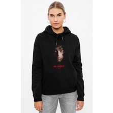Qivi Mr Robot Baskılı Siyah Kadın Örme Kapşonlu Sweashirt Uzun Kol