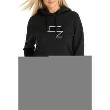 Qivi Türk Boyları Bugduz Baskılı Siyah Kadın Örme Kapşonlu Sweatshirt Uzun Kol